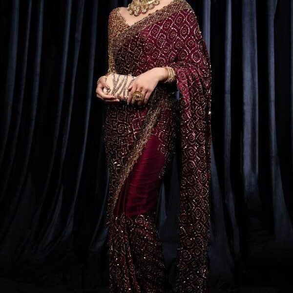 Bridal Saree: Kasturi Silk Gorget with Dori Zari Sequence Work & Blouse Set