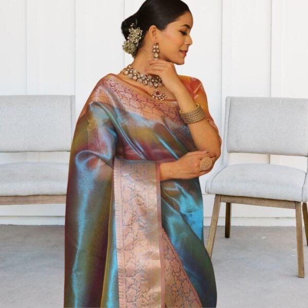 Jacquard Border Tissue Silk Saree: Rainbow Shining Color, Wedding Party