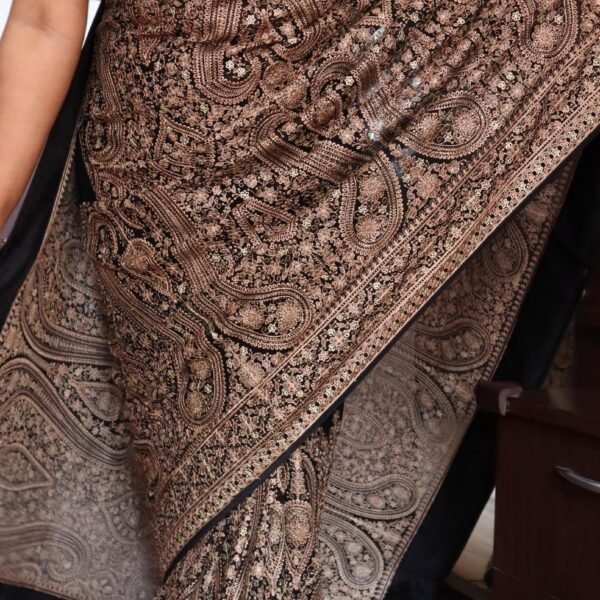 Swarovski Georgette Saree: Zarkan, Kani Embroidery & Jaal Work