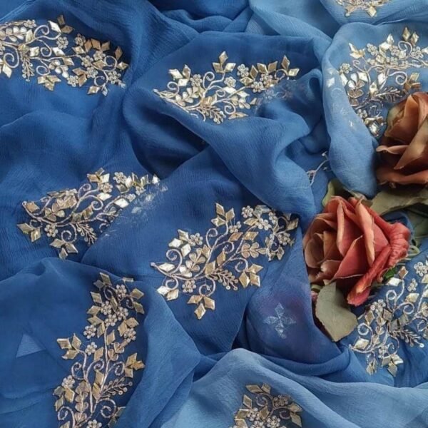 Handmade Diamond Chiffon Saree: Heavy Gota Patti Work, Indian Bridal Wedding