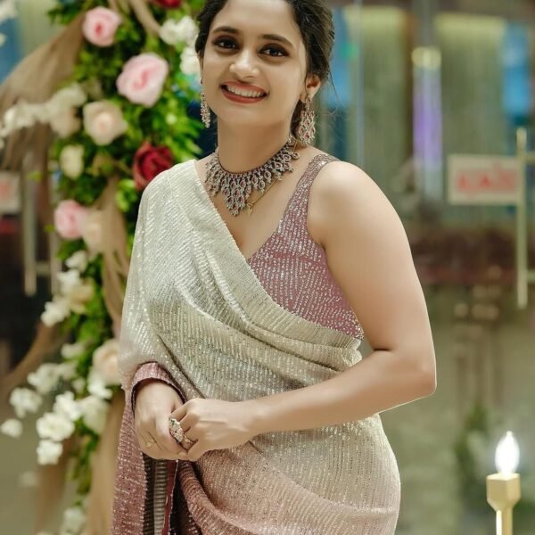 Designer Georgette Saree with 3MM Rainbow Sequins Embroidery