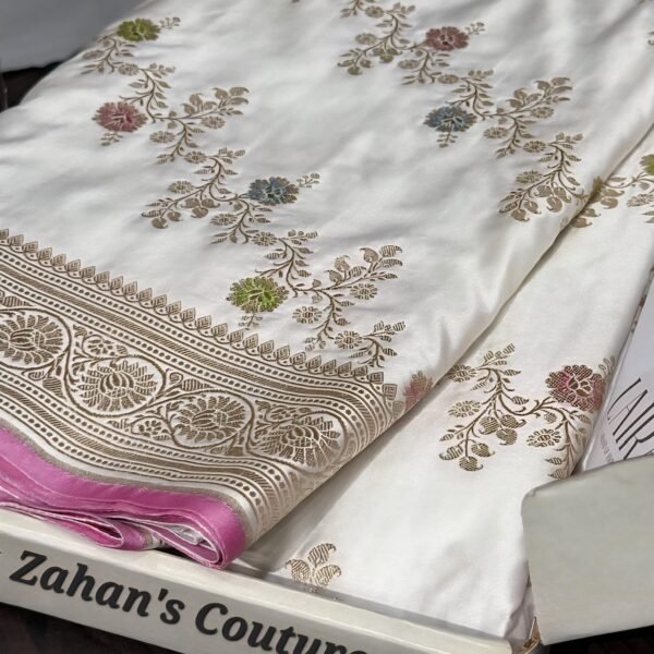 White Banarasi Mashru Silk Saree: Bridal Party Wear