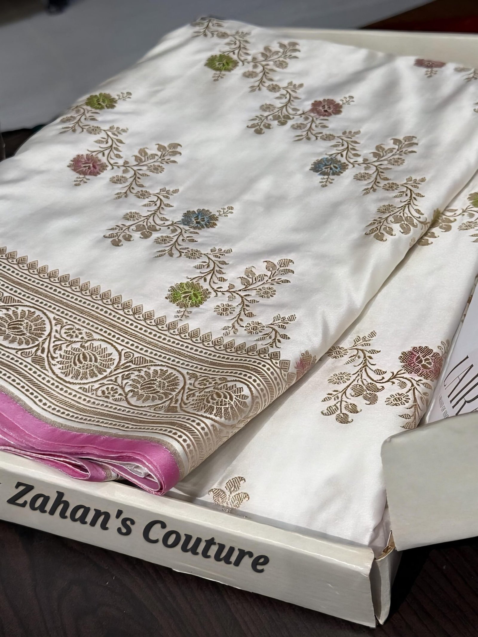 White Banarasi Mashru Silk Saree: Bridal Party Wear