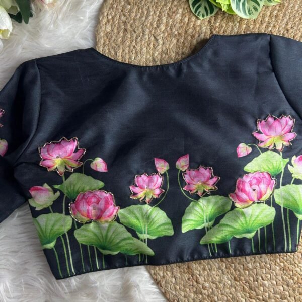 Handwork Pure Silk Indian Wedding Blouse: Floral Print With antique handcrafted Crop Top