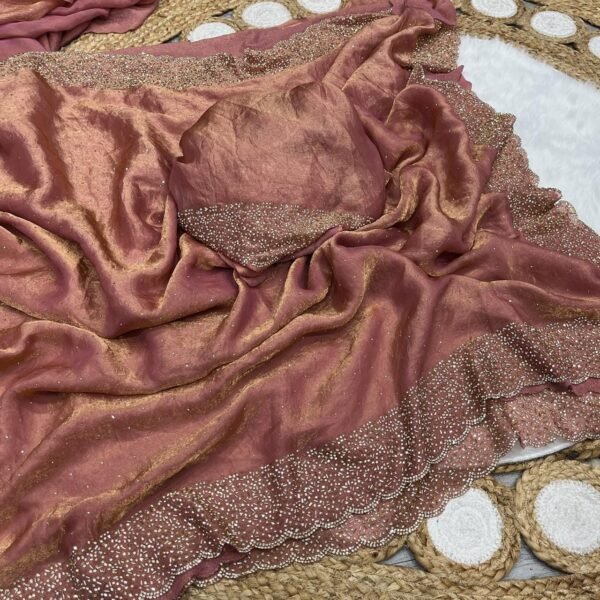 Space Silk Tissue Saree: Jarkan Diamond Work | Made Ready Wear Saree and Top