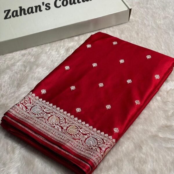 Banarasi Red Minakari Booti Mashru Silk Saree