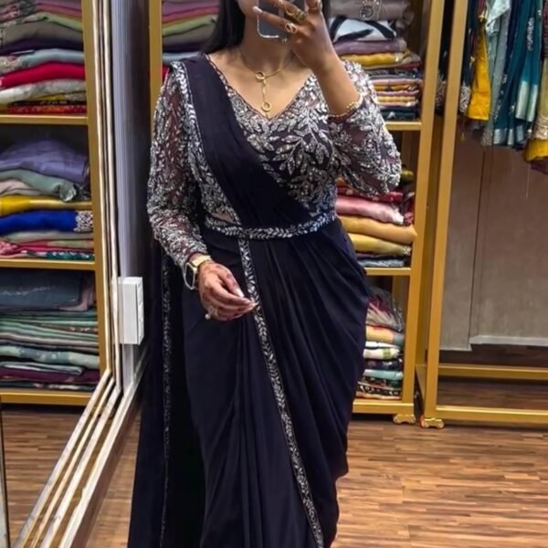 Rangoli Ready-to-Wear Saree with Heavy Embroidered Blouse and Waist Belt