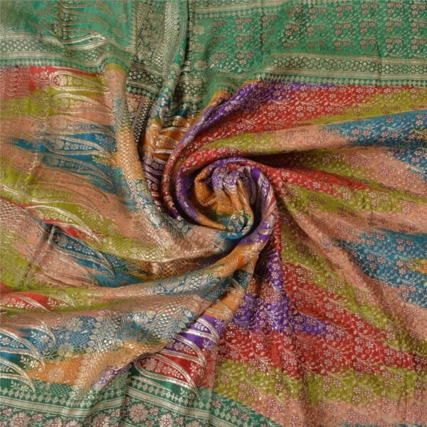 KreatvKraft Vintage Saree 100% Pure Silk Bollywood Banarasi Brocade Multicolor Sarees Zari Hand Woven Indian 5Yd Upcycled Sarongs Stoles
