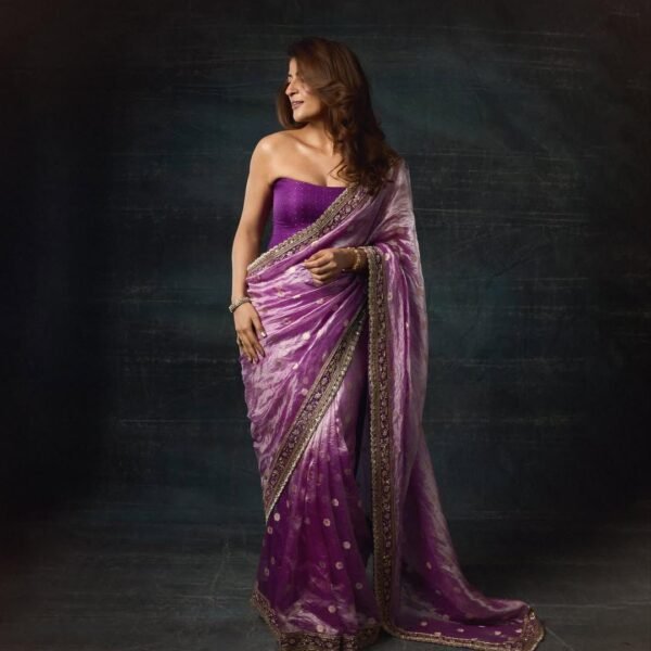 Designer Tissue Silk Saree: Bollywood Style Sequins Lace Border