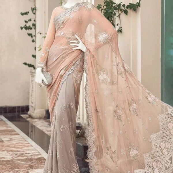 Ready-to-Wear Embroidered Saree | Luxury Pakistani Saree for Women | Elegant Party & Wedding Wear Saree
