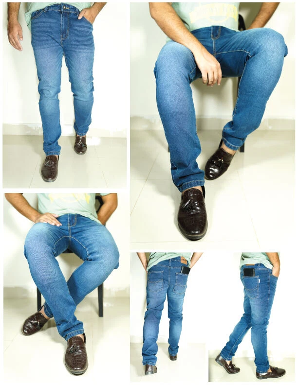 Mens Slim Fit Jeans Relaxed Casual Elegant Skinny Stretch Dark Blue Denim Pants