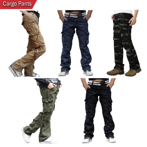 Mens Army Cargo Combat Work Pants Twill Casual Cotton Regular-Fit Trouser