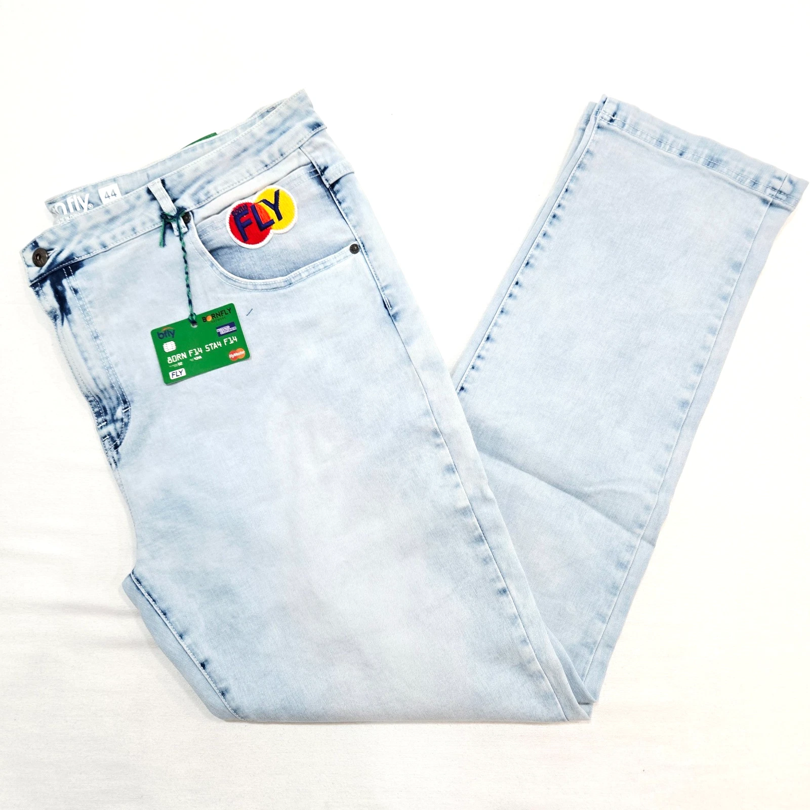 Bornfly Premium Big & Tall Men's Jeans Blue Distressed Slim Straight Fit Denim