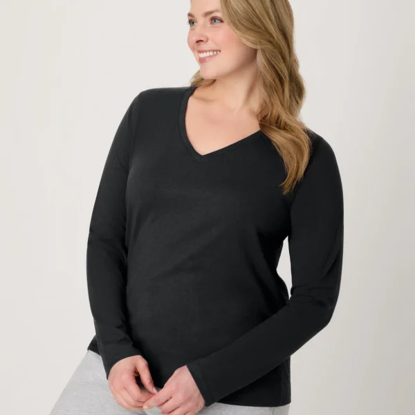 Hanes Women's Long-Sleeve V-Neck T-Shirt Tee 100% Cotton Top Tag Free sz S-2XL