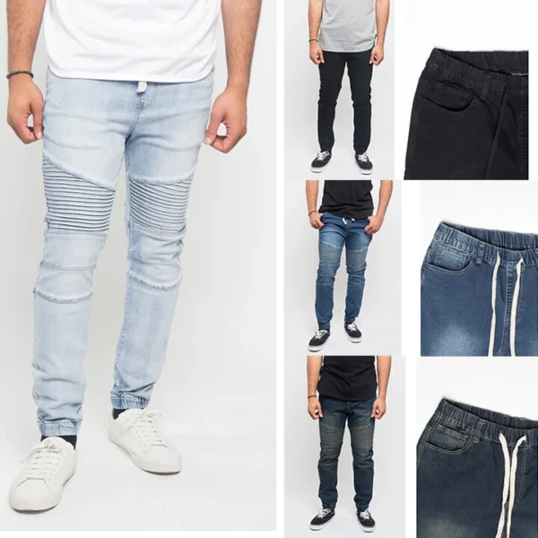 Victorious Men's Acid Wash Moto Biker Denim Joggers Jean Pants S~5XL JG873EY