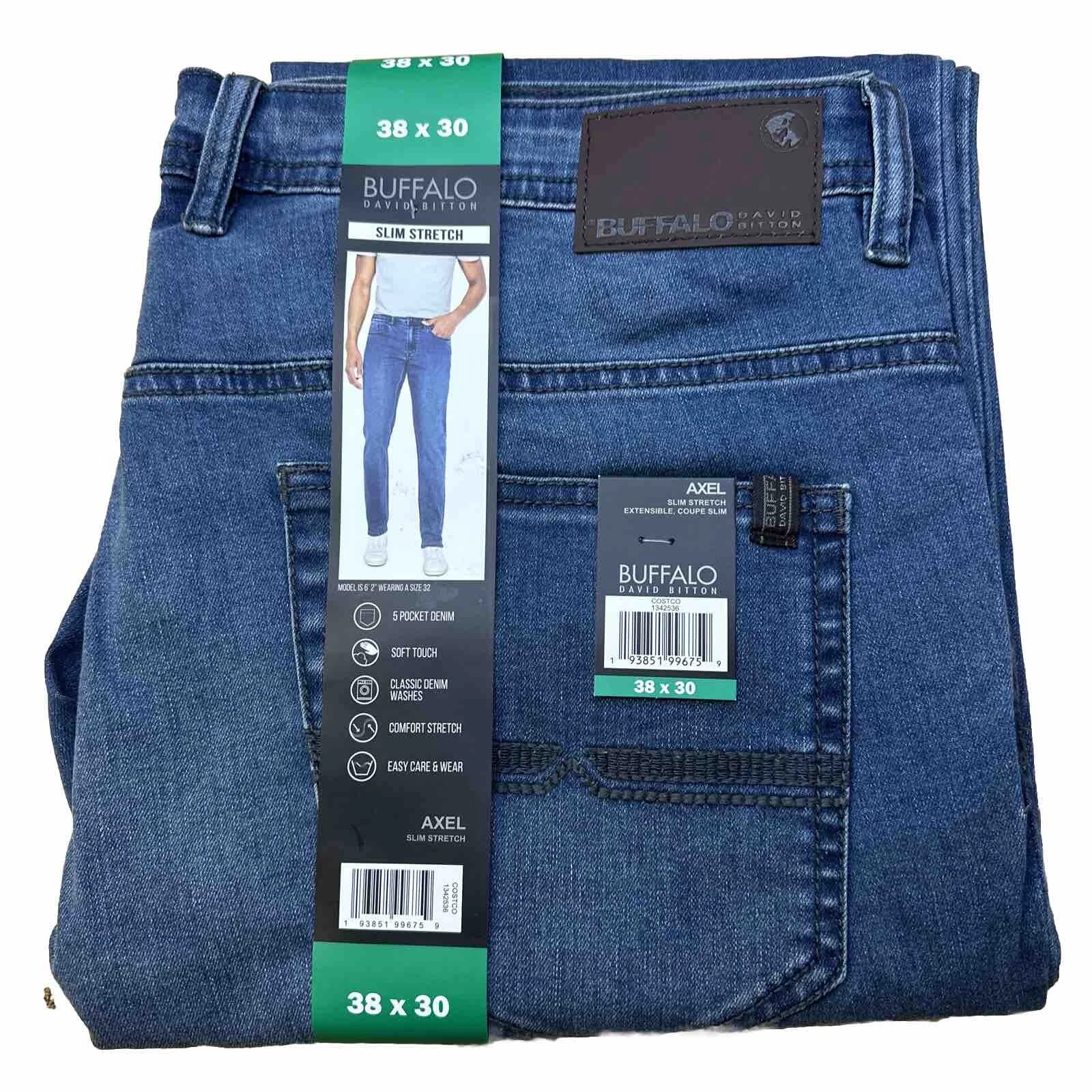 BUFFALO David Bitton Mens AXEL Slim Stretch Jeans 38x30 Med Blue 5 Pocket Pants