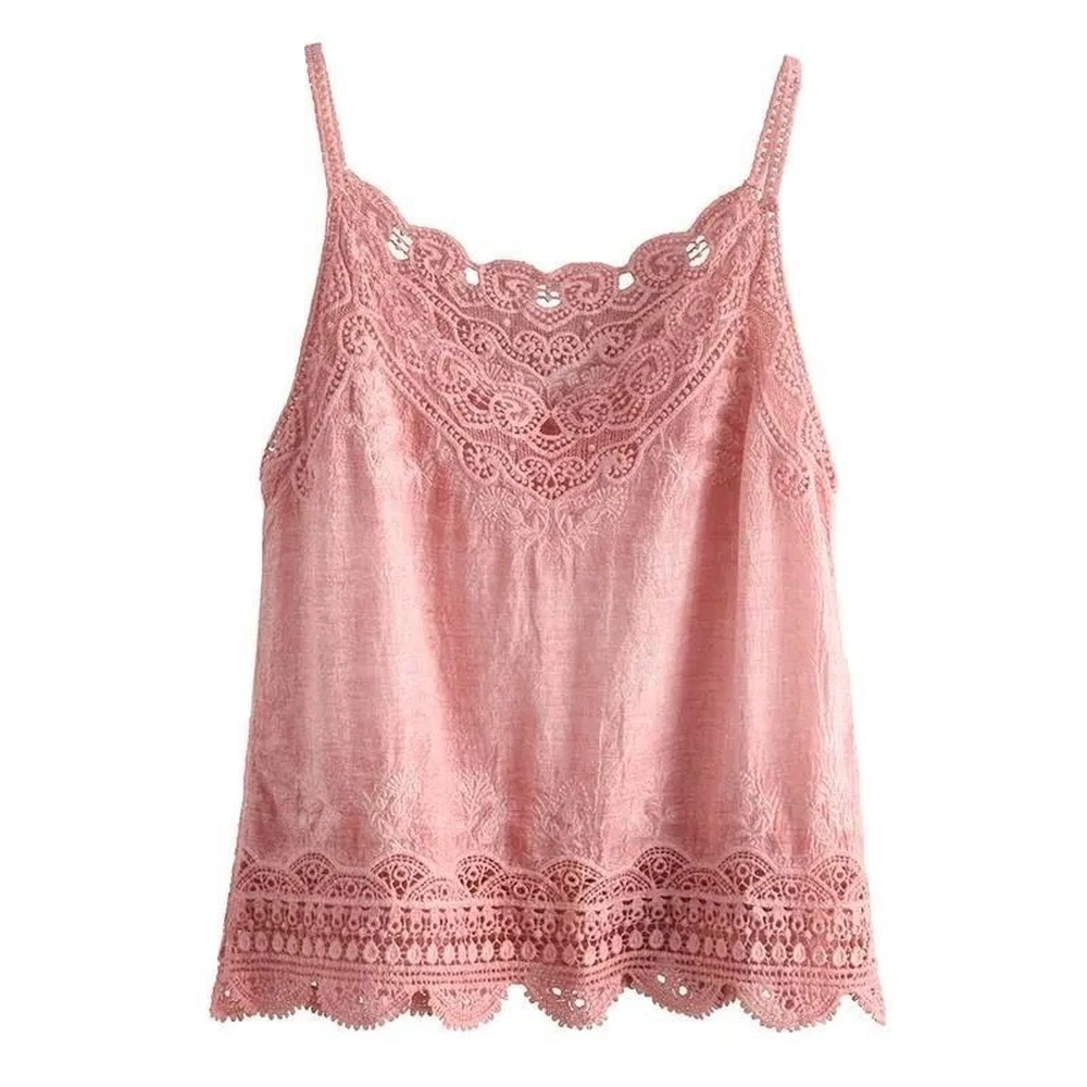 Women Lace Floral Vest Tank Top Camisole Hollow Crochet Cotton Shirt Ethnic