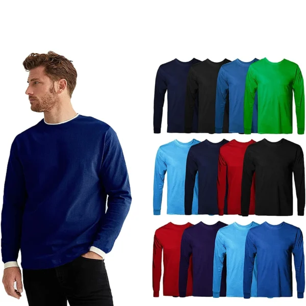 BILLIONHATS Mens Long Sleeve Colorful T-Shirts, 100% Cotton -Crew Neck Bulk Tees