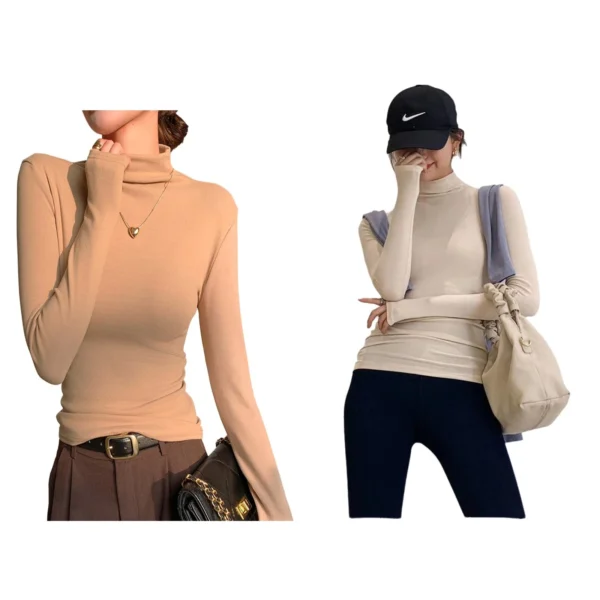 1-2Pack Long Sleeve Shirts for Women Mock Neck Half Turtleneck Stretch Tight Top