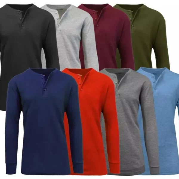 Men's 3-Button Thermal Waffle-Knit Henley Shirts ( Sizes, S-5XL ) NEW Free Shipp