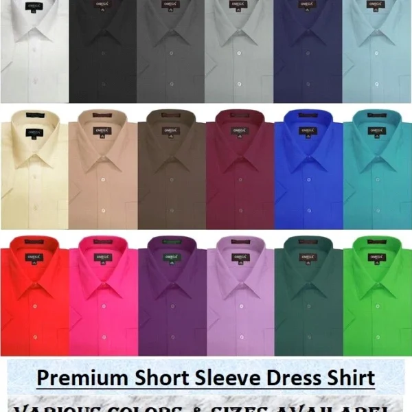 Mens Solid Regular fit Premium SHORT SLeeve Dress Shirts, 26 Colors, Size S~5XL