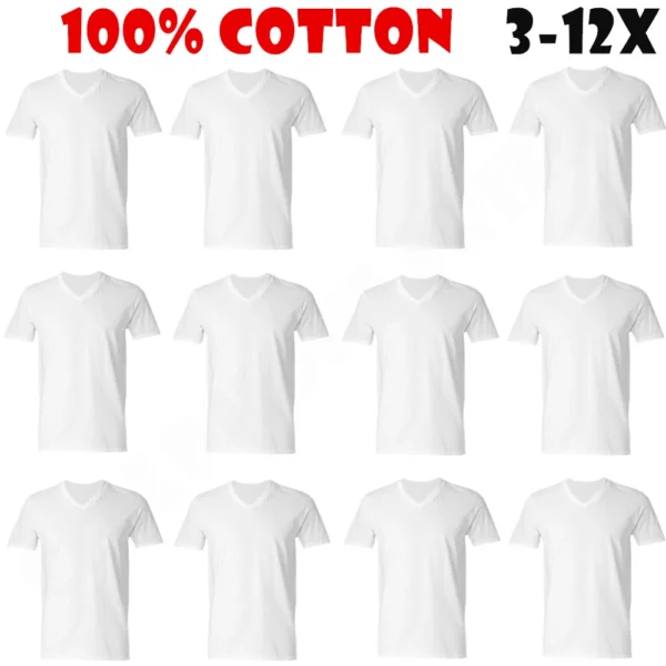 3-12-Pack V-Neck For Men's 100% Cotton Tagless T-Shirt Undershirt Tee White
