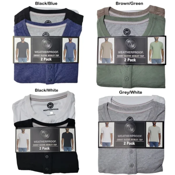 WP Weatherproof Men's 2 Pack Soft Short Sleeve Henley