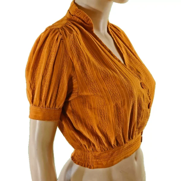 Fanco Women's short sleeve V-neck top woven Cotton