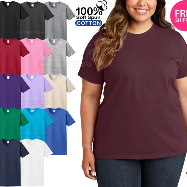 Womens Plus Size 100% Soft Cotton Short Sleeve Tee Ladies T-Shirt Top XL-4XL NEW