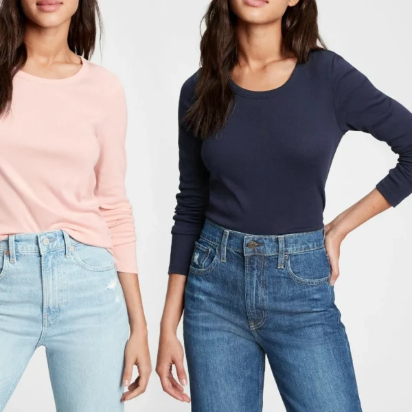 Women's Basic Long Sleeve Top Slim Fit Stretchy Crew Neck T-Shirt Plain Cotton