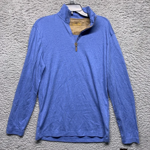 Tasso Elba Shirt Mens S Small Blue Quarter Zip Cotton Long Sleeve