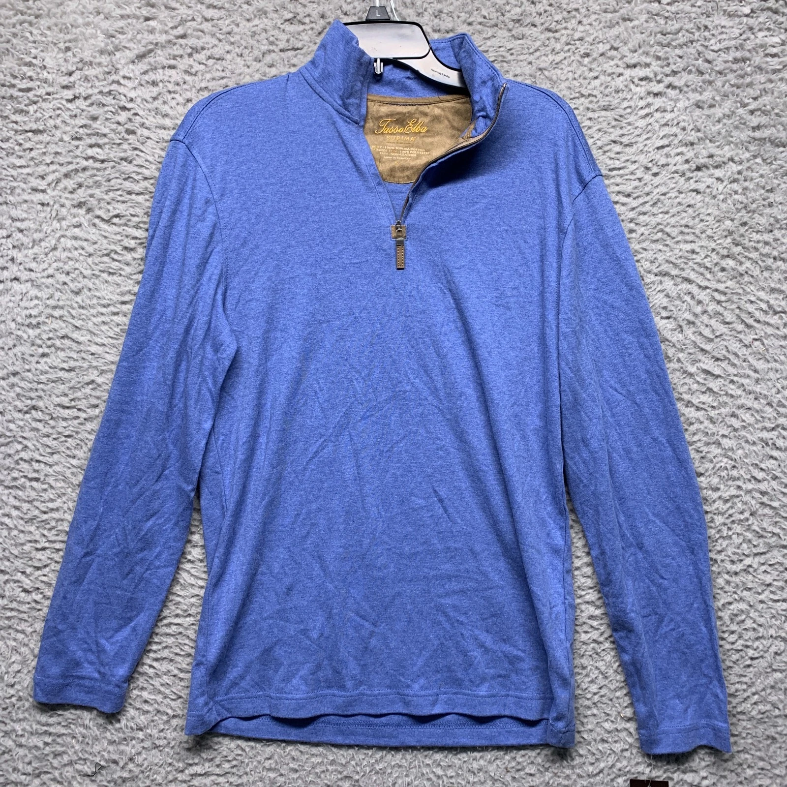 Tasso Elba Shirt Mens S Small Blue Quarter Zip Cotton Long Sleeve