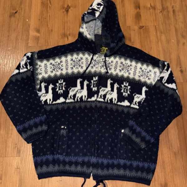 Tejidos Ruminahui Llama Alpaca Wool Hoodie Zip Sweater Jacket Mens Medium