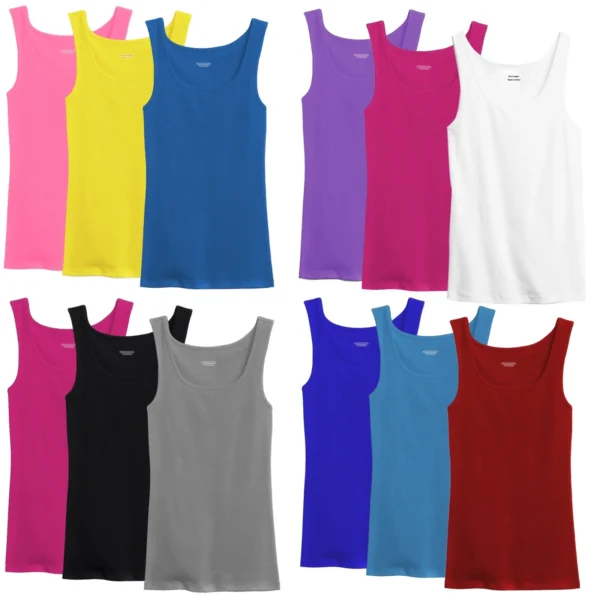 3 Pack Mixed Colors Women 100% Cotton Basic Ribbed Tank Top Sleeveless Shirts