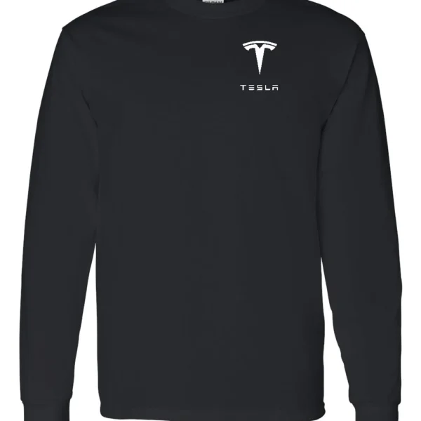 TESLA, EV LOGO, BLACK LONG SLEEVE SHIRT, Model 3 ( SIZE S to 4XL ) FREE SHIPPING