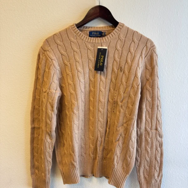 Polo Ralph Lauren Mens BROWN (Brown Pony) Cable-Knit Crew Cotton Sweater S-L
