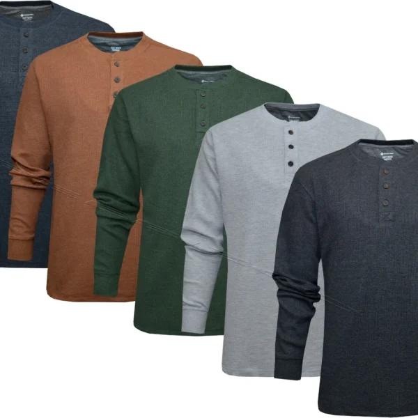Mens Henley Jumper Top Grandad Neck Plain Waffle Knit T-shirt M-3XL by Beebizco