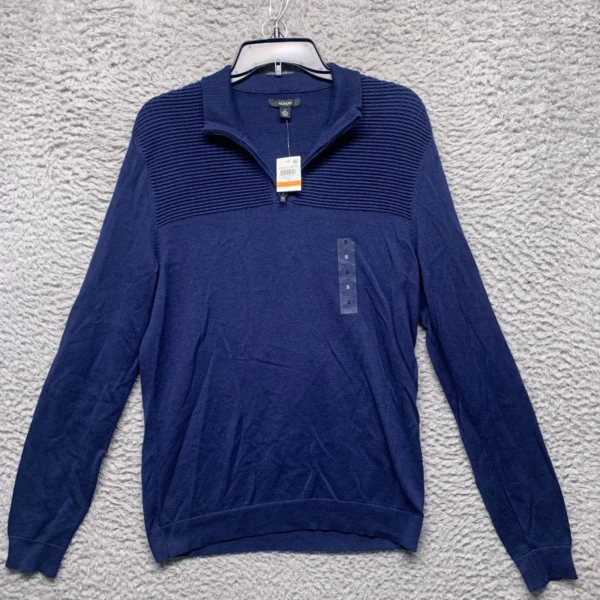 Alfani Sweater Mens MS Small Blue Quarter Zip Long Sleeve Textured Knit Pullover