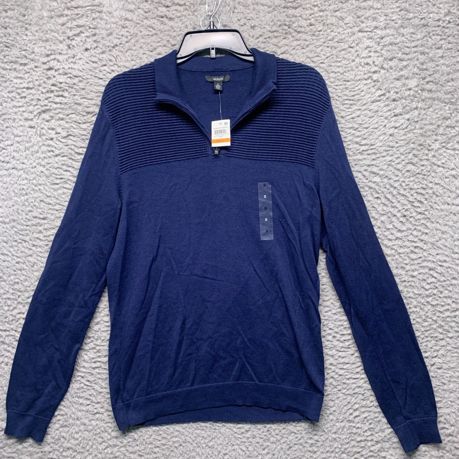 Alfani Sweater Mens MS Small Blue Quarter Zip Long Sleeve Textured Knit Pullover