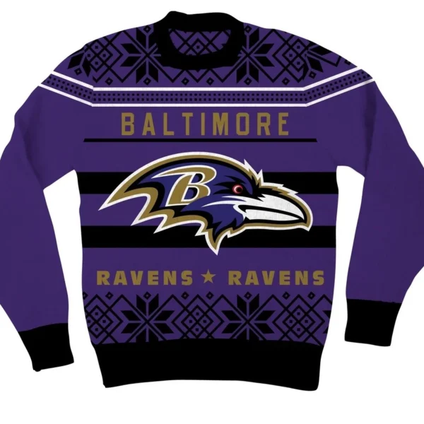 Adult NFL Baltimore Ravens Logo Ugly Christmas Sweater Perfect for Cosplay