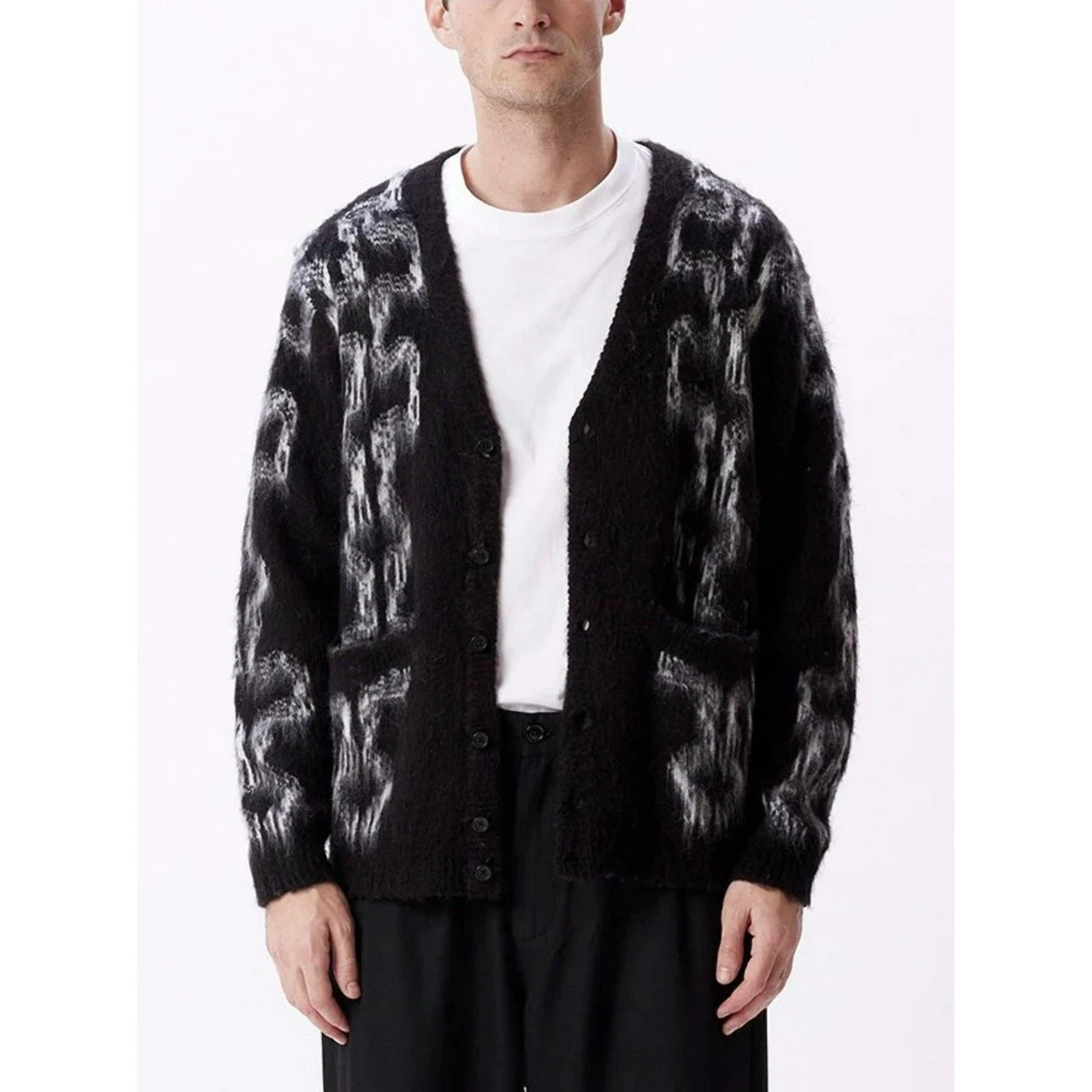 Obey Chain Link Black Fuzzy Cardigan Size S