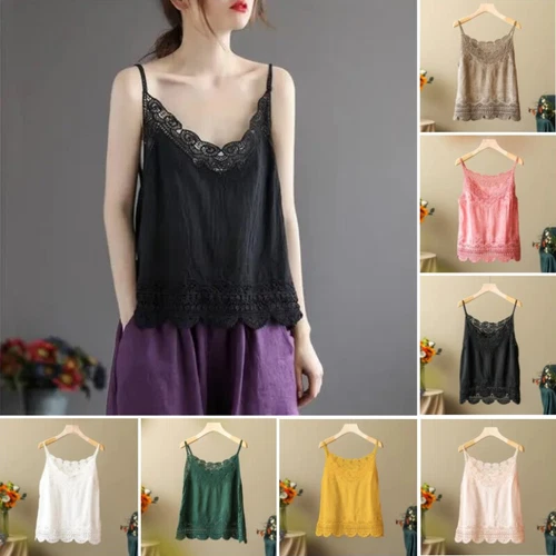Lace Floral Vest Tank Top Camisole Hollow Crochet Cotton Shirt Ethnic