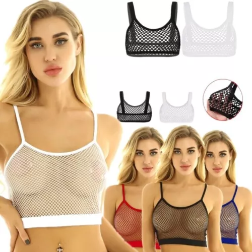 Women Mesh See Through Bra Tops Sheer Fishnet Bralette Lingerie Tank Crop Top