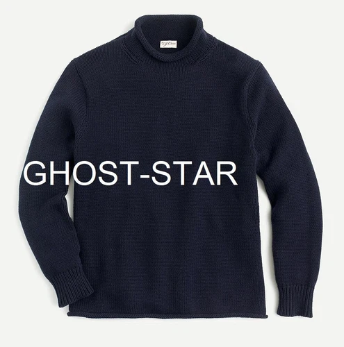 J.CREW sweater rollneck navy blue cotton chunky mock high fisherman's roll neck