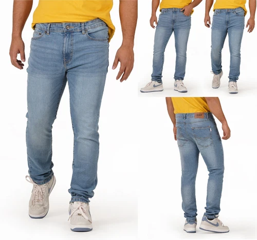 Mens Slim Fit Jeans Relaxed Casual Elegant Skinny Stretch Light Blue Denim Pants