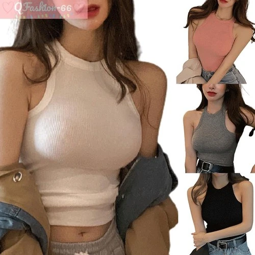 Women Solid Sleeveless Vest Crop Top Blouse T-Shirt Slim Fit Camisole Tee Shirt