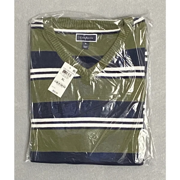 Special Price - Club Room Men's XL Striped Long Sleeve V-Neck Sweater NEW